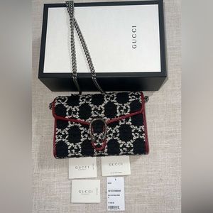 Tweed GG Monogram Dionysus Shoulder Bag Black White Romantic Cherry